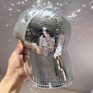 Disco Ball Baseball Hat Women Men Sparkly Glitter Space Hat Silver Mirror Cowgirl Cap for Wedding Costume Cosplay Party