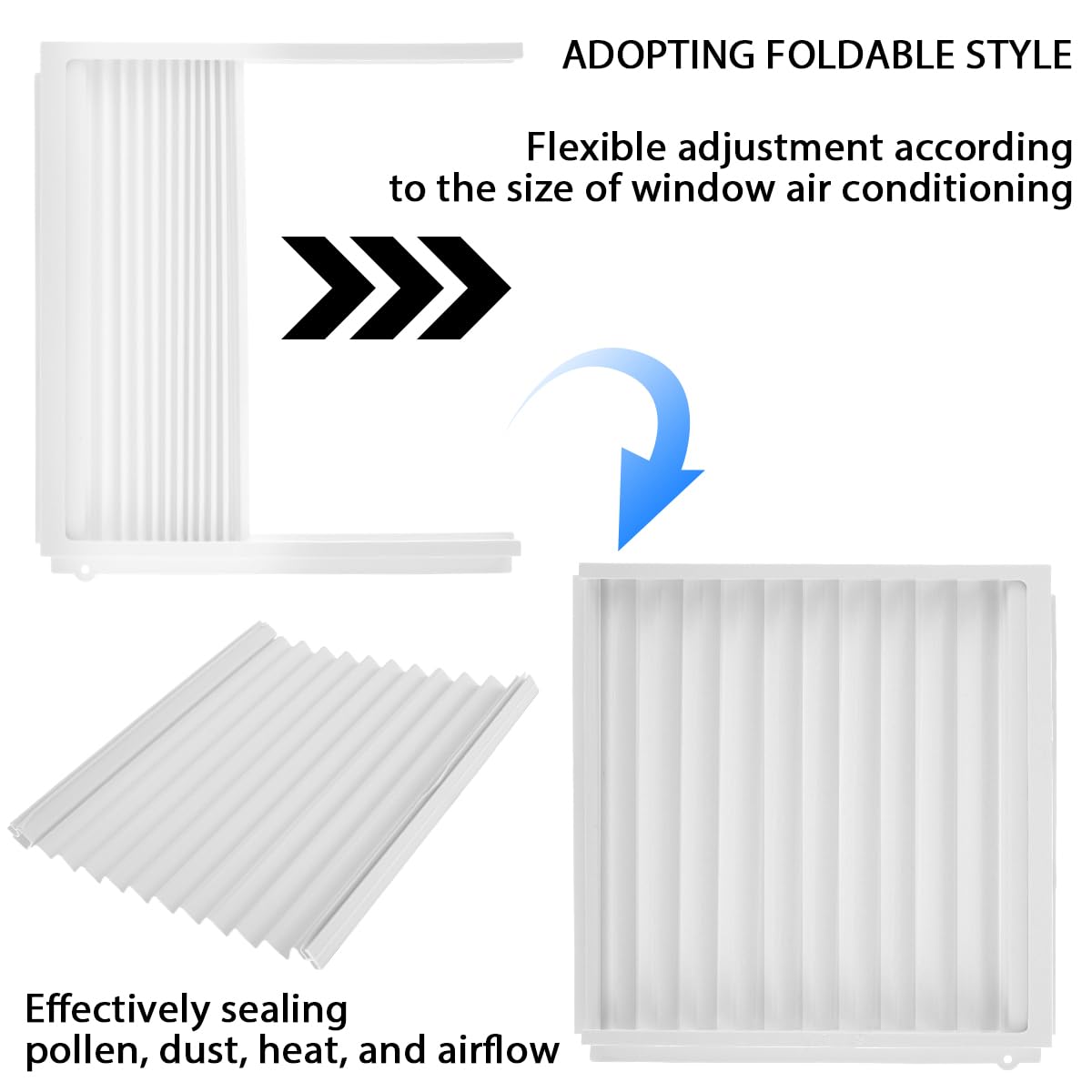 Window Air Conditioner, Side Panels and Frame Set, Adjustable Insulation AC Side Panels Dust-proof AC Side Panels AC Accessories for Winter and Summer Air Conditioner Accordion Filler Kit