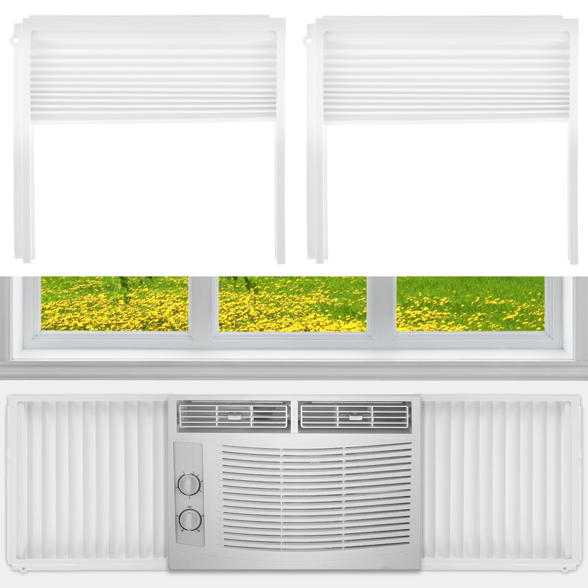 Window Air Conditioner, Side Panels and Frame Set, Adjustable Insulation AC Side Panels Dust-proof AC Side Panels AC Accessories for Winter and Summer Air Conditioner Accordion Filler Kit