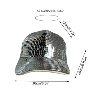 Disco Ball Baseball Hat Women Men Sparkly Glitter Space Hat Silver Mirror Cowgirl Cap for Wedding Costume Cosplay Party