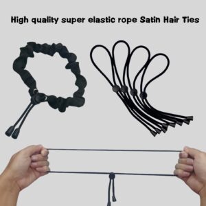 6 Pcs Black Large Adjustable Length Satin Hair Ties for Afro Puff, Heavy and Curly Hair, Silk Soft Ponytail Holders - Perfect for Medium to Thick Hair (deep black)