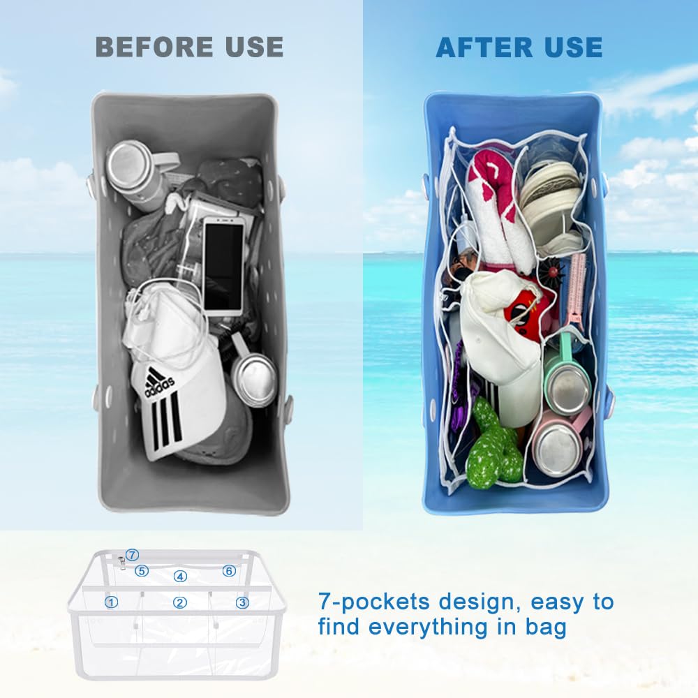 SYTRANREIN Bogg Bag Organizer&Charm Accessories, Waterproof Clear Beach Storage Bag Insert Divider,Compatible with for Bogg Bag XL (White)