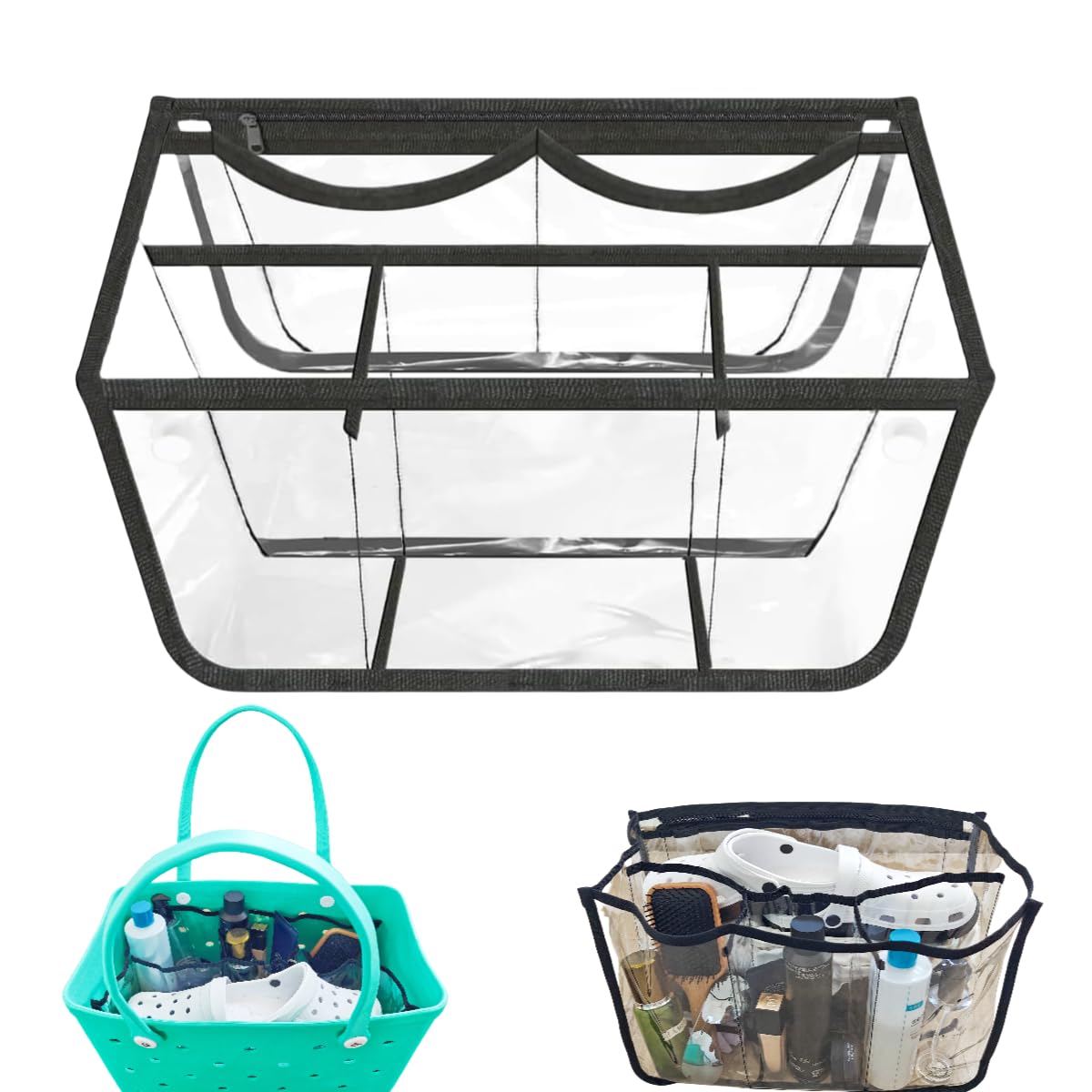 W.Sealet Accessories for Bogg Bag, Clear Divider Insert Organizer for X Large Bogg Bag, Waterproof Bag Organizer with 7 Independent Space - Black