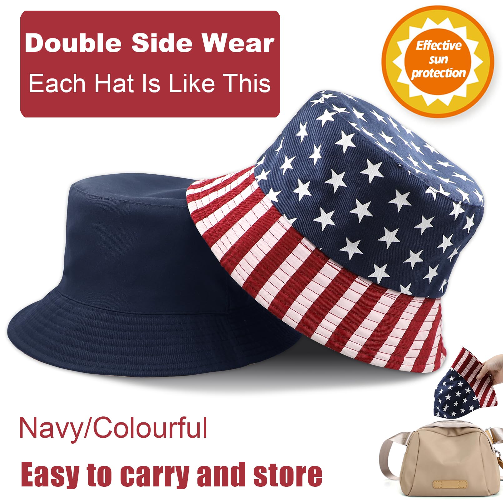 RainFlowwer American Flag Bucket Hat 4th July Hat Fisherman Independences Days Hats for Women Men Boys Girls Sun Beach Cap Travel Summer Packable Fashion