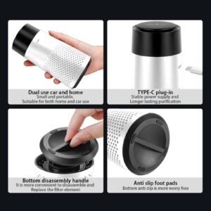 Fourmor Car Air Purifier - Updated Mini Air Purifier Air Purifiers with HEPA Filter,Atmosphere light function with LED running lights，for Car,Home,Office