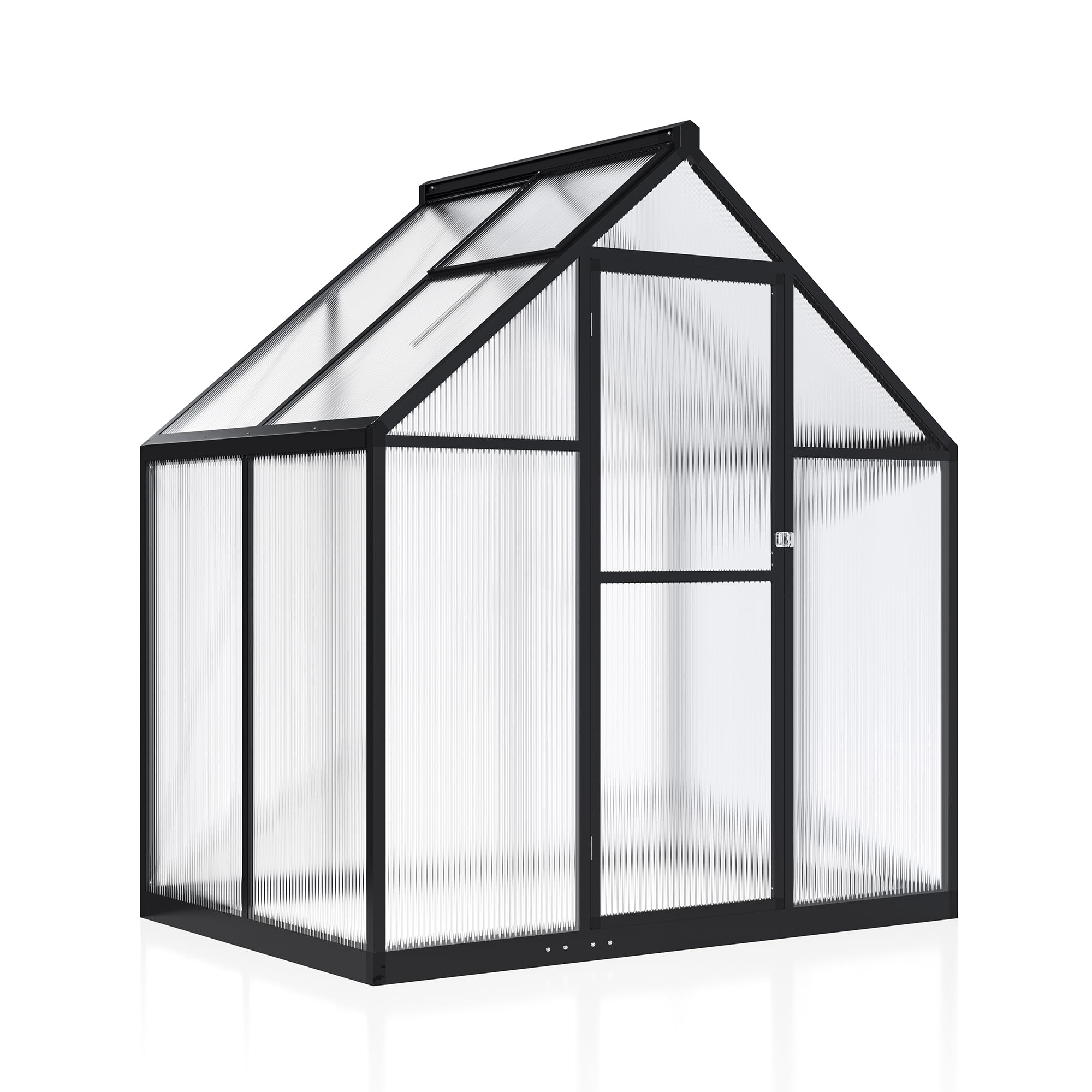 VIWAT 4x6 FT Greenhouse for Outdoors, Polycarbonate Greenhouse with Quick Setup Structure and Roof Vent, Aluminum Large Walk-in Greenhouse for Outside Garden Backyard, Black