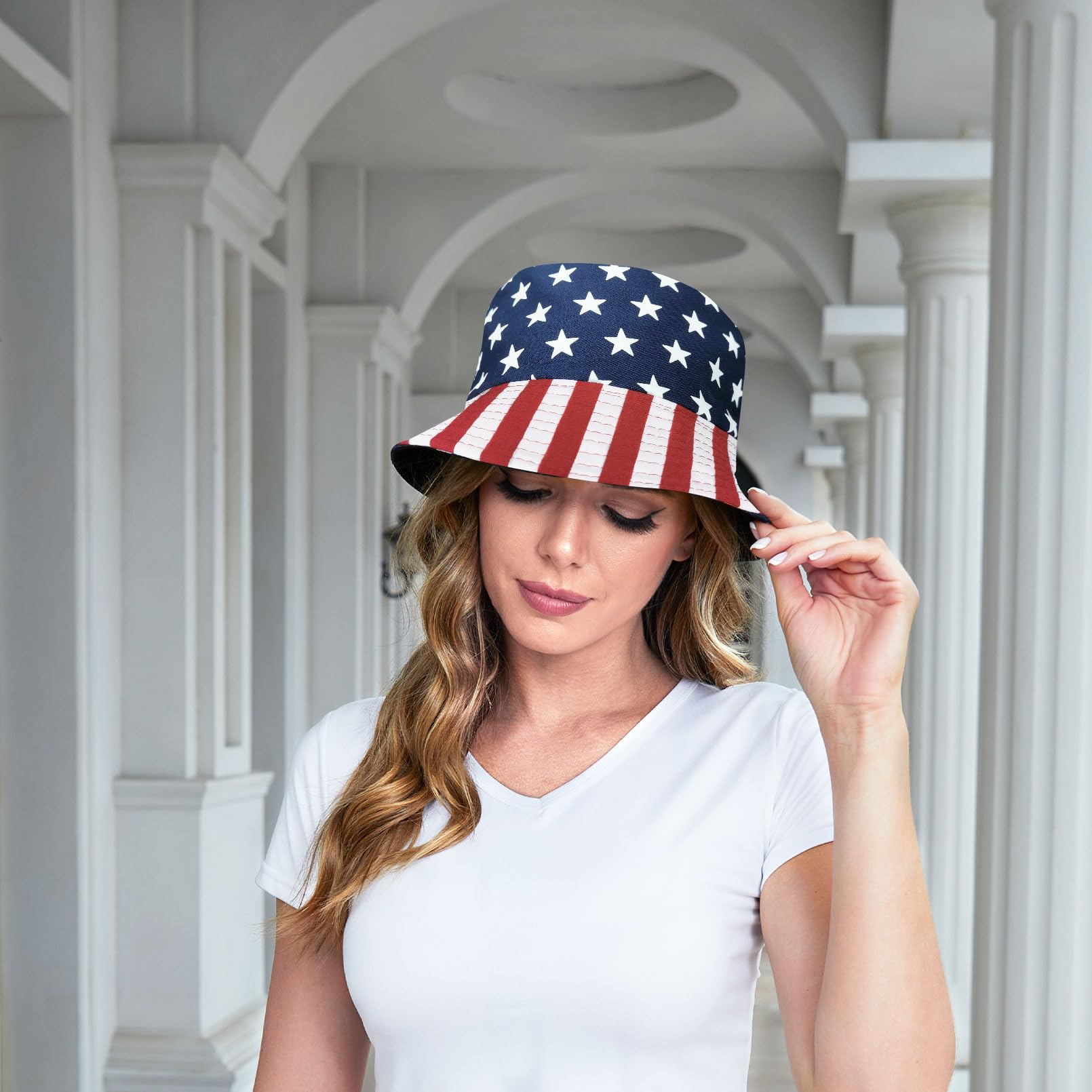 RainFlowwer American Flag Bucket Hat 4th July Hat Fisherman Independences Days Hats for Women Men Boys Girls Sun Beach Cap Travel Summer Packable Fashion