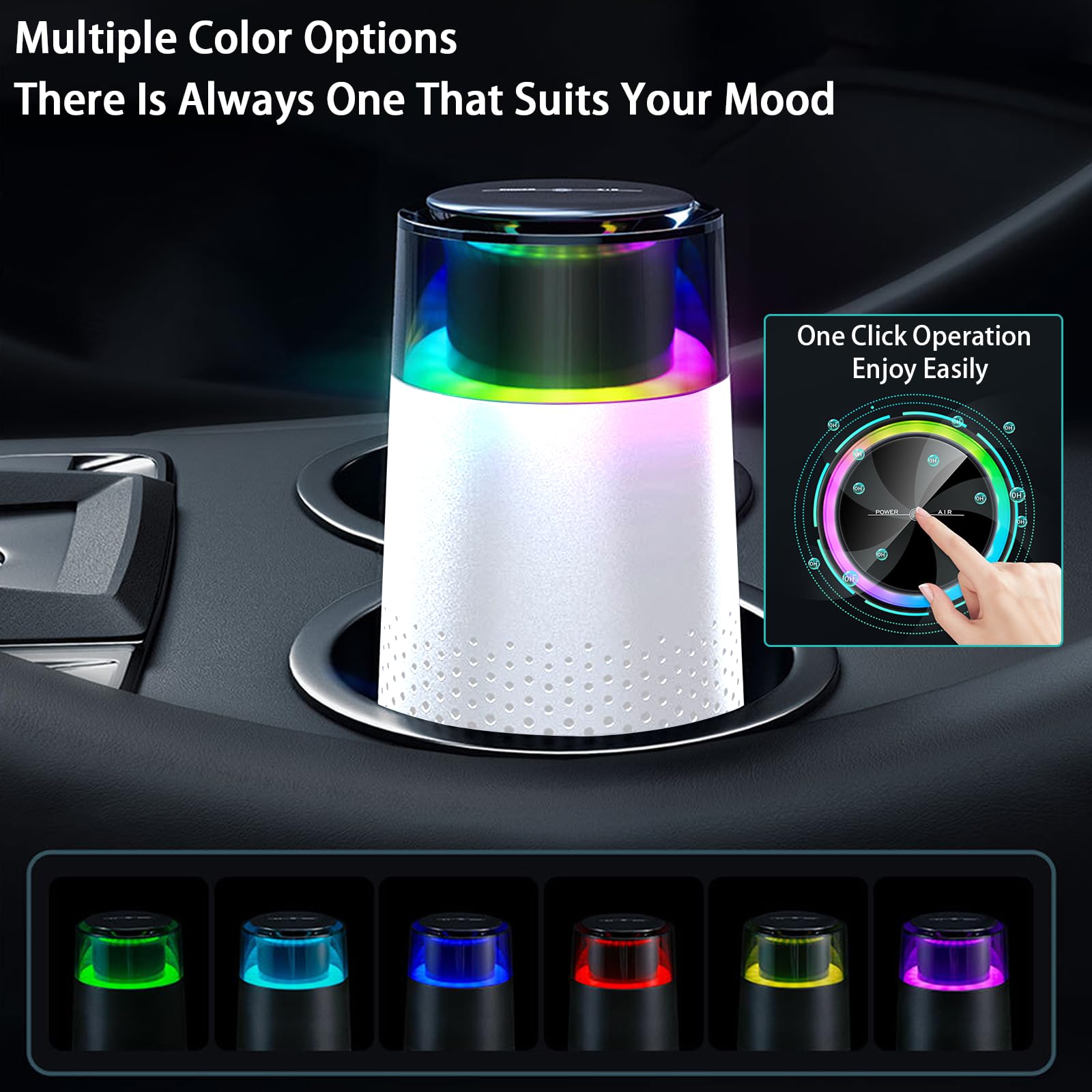 Fourmor Car Air Purifier - Updated Mini Air Purifier Air Purifiers with HEPA Filter,Atmosphere light function with LED running lights，for Car,Home,Office