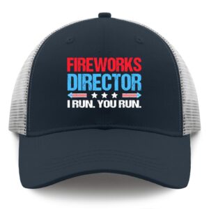 Harmaven Fireworks Director I Run You Run 4th of July Funny Golf hat Trucker Cap Marine Blue Mens Hats and caps for Mom Cool Cap