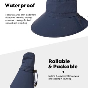 TOP-EX XL Sun Hats for Women SPF 50 Wide Brim Summer Hatsfor Ladies Waterproof Gardening Hiking Hat with Ponytail Hole & Neck Cover Packable Adjustable Medium Navy Blue