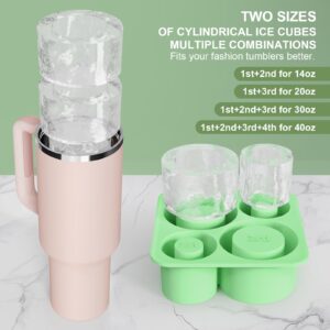 Ice Cube Tray Mold for Stanley 40oz 30oz 20oz 14oz Tumbler Accessories, Alwenid Silicone Ring Ice Maker with Lid for Freezer, Cocktails, Whiskey, Coffee and Juice, BPA Free, Dishwasher Safe(Green)