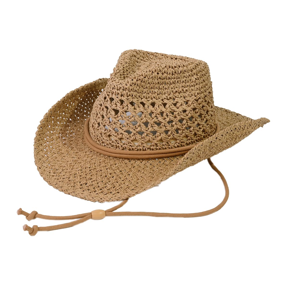 Funky Junque Women's Cowboy Hat - Bendable Brim Open Weave w/Chin Strap - Natural