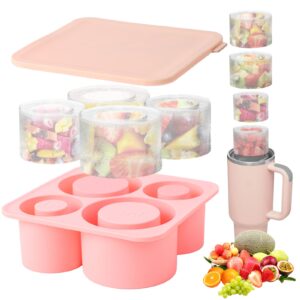 ice cube tray for stanley cup ice mold 20oz 30oz 40oz tumbler 4-cavity silicone cup ice cube mold trays with lid and bin for chilling whiskey, drinks, coffee easy fill and release ice maker (pink)