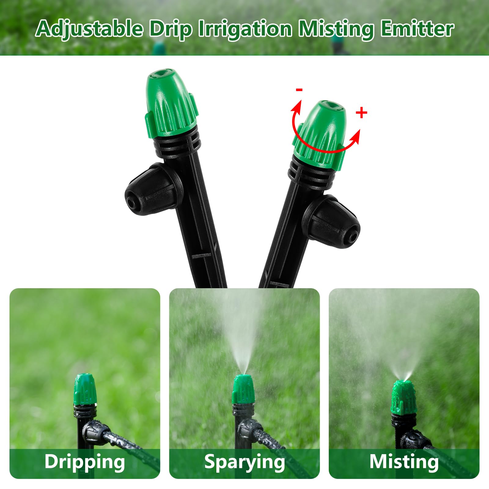 HUISUYTON 1/4" Drip Irrigation Spray Emitters Leak-Proof 30PCS Adjustable Spray Emitters with Lock Barbed 6" Sturdy Stake for (4-7mm) Garden,Raised Garden Bed,Greenhouses(30PCS Misting)