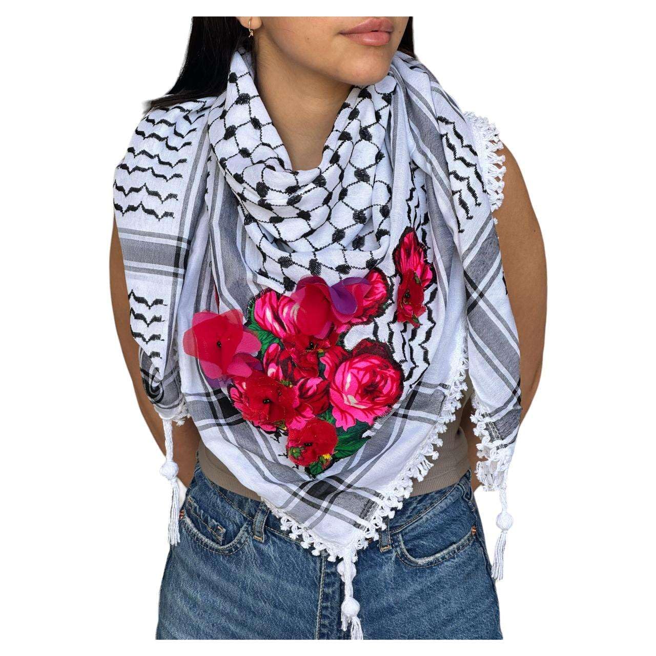 Ibyx Authentic Handmade Palestinian Keffiyeh - Show Your Pride with this Palestinian Shemagh Scarf (Black & White)