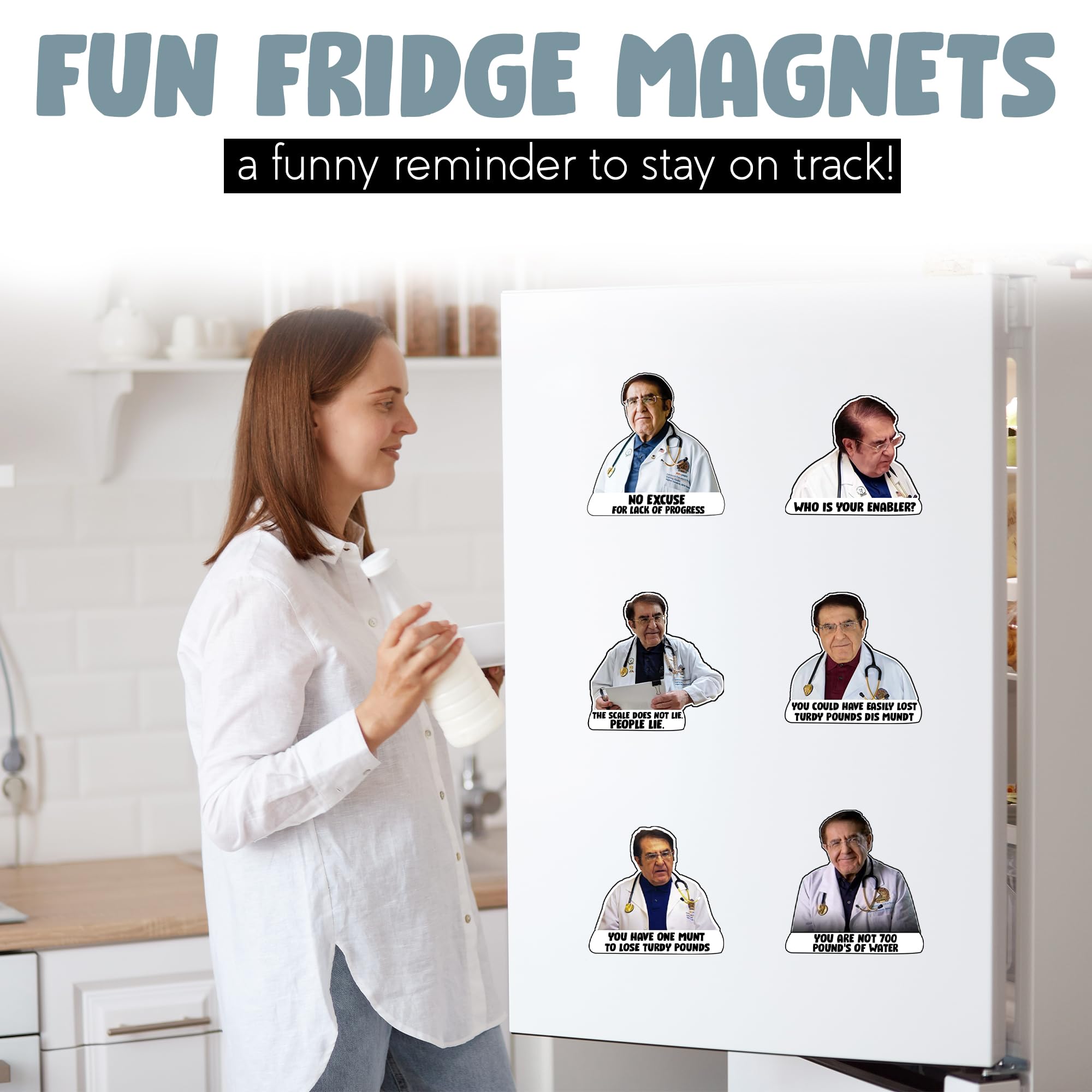 12 Pack Dr Now Magnets, Funny Dr. Nowzaradan Fridge Magnet - 3" × 3" Strong Magnets, Black Text, Motivational Diet Helper - Cute Fun Magnetic Accessories for Refrigerator & Car