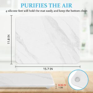 FLOKINICE Stone Dish Drying Mat for Kitchen Counter, Eco-Friendly Ultra Absorbent Heat Resistant Diatomaceous Earth Sink Tray Mat for Dish Bottles Cups & Pet Bowl (White Marble)