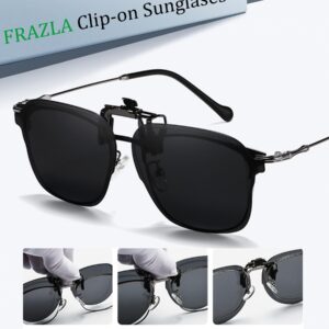 FRAZALA Polarized Clip on Sunglasses for Men Women over Prescription Glasses UV Protection Anti Glare Flip-up Clip-on Sun Shades (Black Lens/Grey Vision)