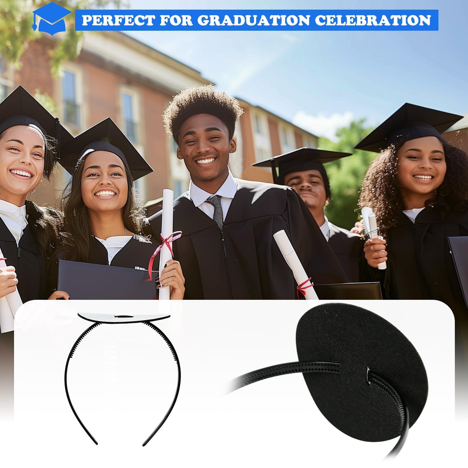 Generic Grad Cap Headband, Graduation Cap Headband Firm Anti-Fall Hairband for Graduation Cap, Hat Accessories for Graduates, Students, Women - Black