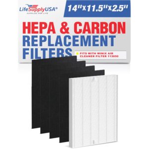 LifeSupplyUSA Complete Replacement Filter Set (1 True HEPA Air Cleaner Replacement Filter + 4 Carbon Filters) Compatible with Winix Size 17 Air Purifiers (5-Pack)