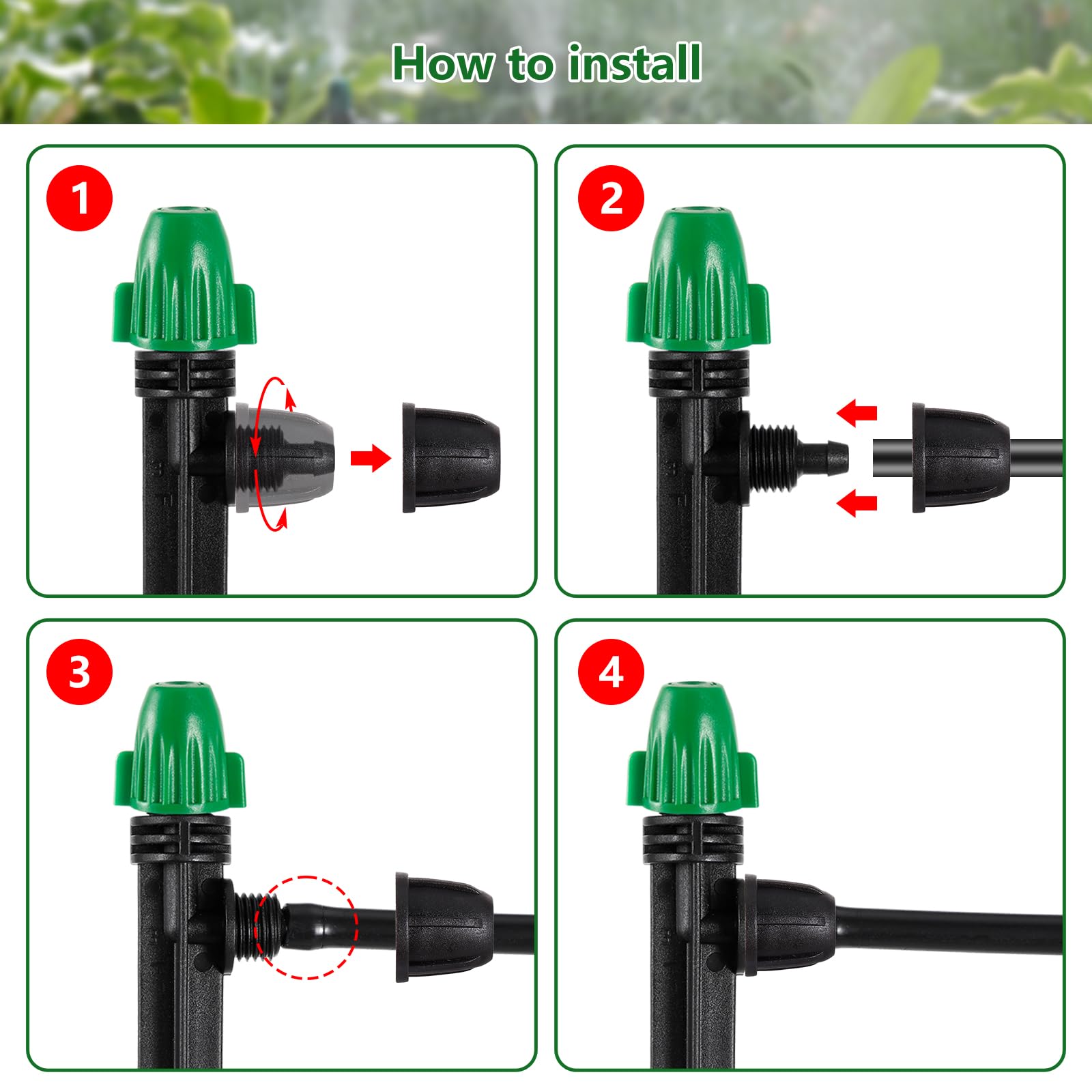 HUISUYTON 1/4" Drip Irrigation Spray Emitters Leak-Proof 30PCS Adjustable Spray Emitters with Lock Barbed 6" Sturdy Stake for (4-7mm) Garden,Raised Garden Bed,Greenhouses(30PCS Misting)