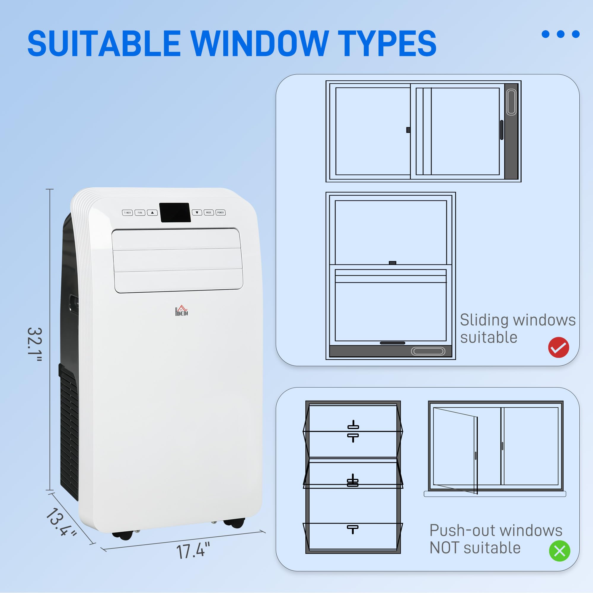 HOMCOM 12000 BTU Portable Air Conditioner for Rooms Up to 550 Sq. Ft., 3-in-1 AC Unit with Dehumidifier, Cooling Fan, Remote, 24H Timer On/Off, Window Installation Kit