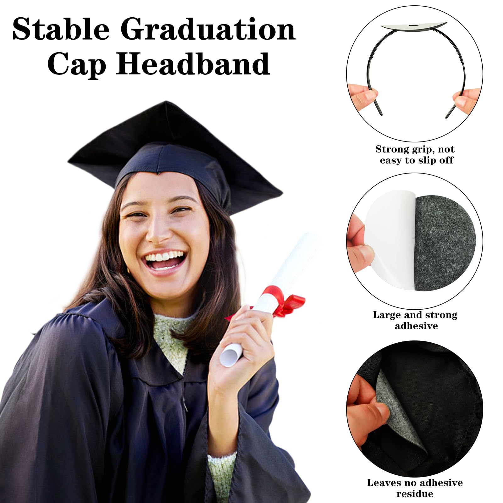 WBCBEC Graduation Cap Headband, Secure Fit for Your Graduation Cap, Quality Material, Easy to Use, Firm Anti-Fall Hairband for Graduates, Students, Hat Accessories, Unisex-Adults, 1 Count