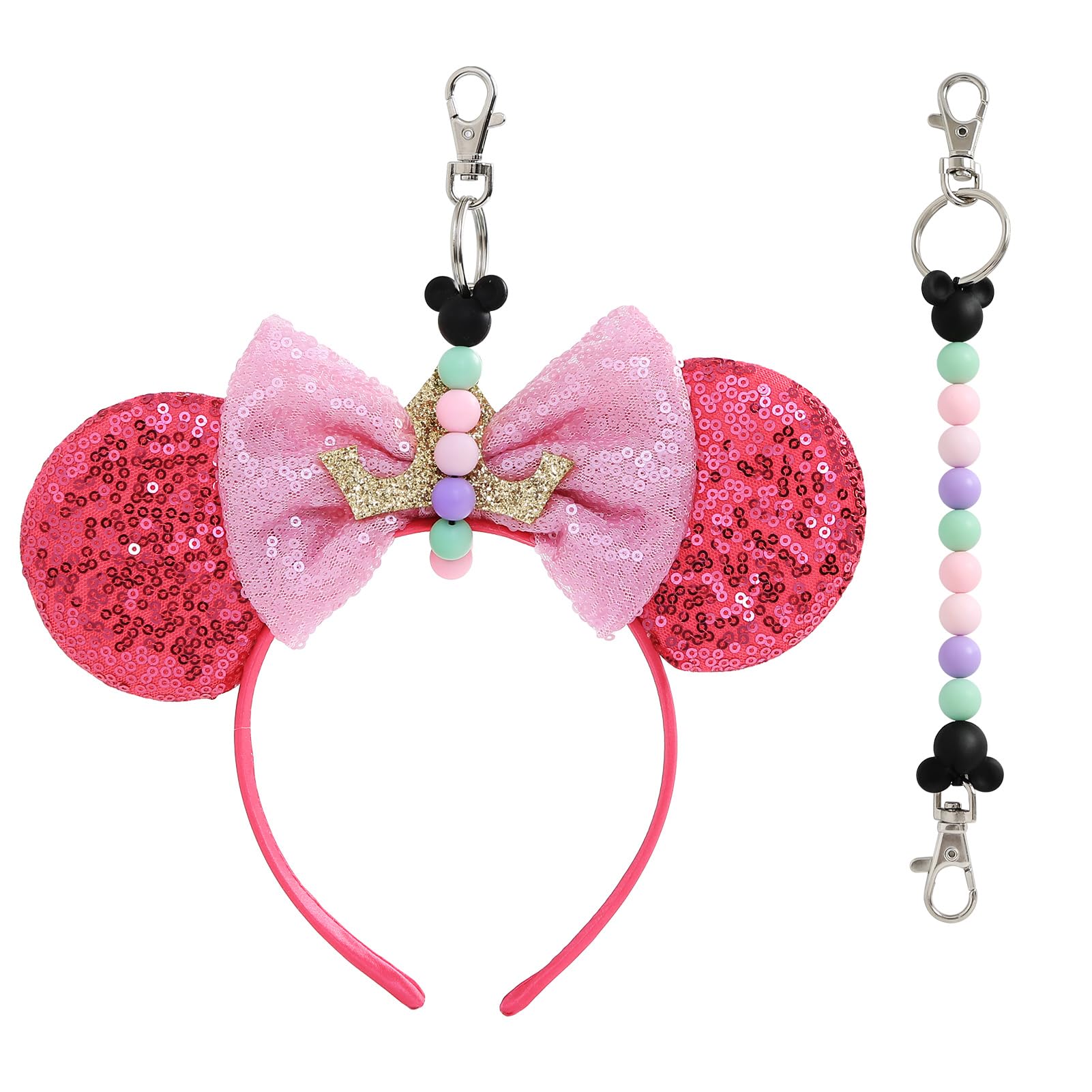 Fancheer Mouse Ears Holder for Backpack Bag Beaded Lanyard Keychain Trip Accessories Headband Hanging Display Organizer Decor Purple