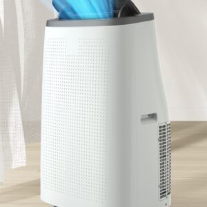 DEXSO Portable Air Conditioner 14,000BTUs, A/C for Rooms up to 750 Sq. Ft, Built-in Dehumidifier, Fan, and Sleep Mode, Includes Remote Control, Reusable Filter, and Window Kits