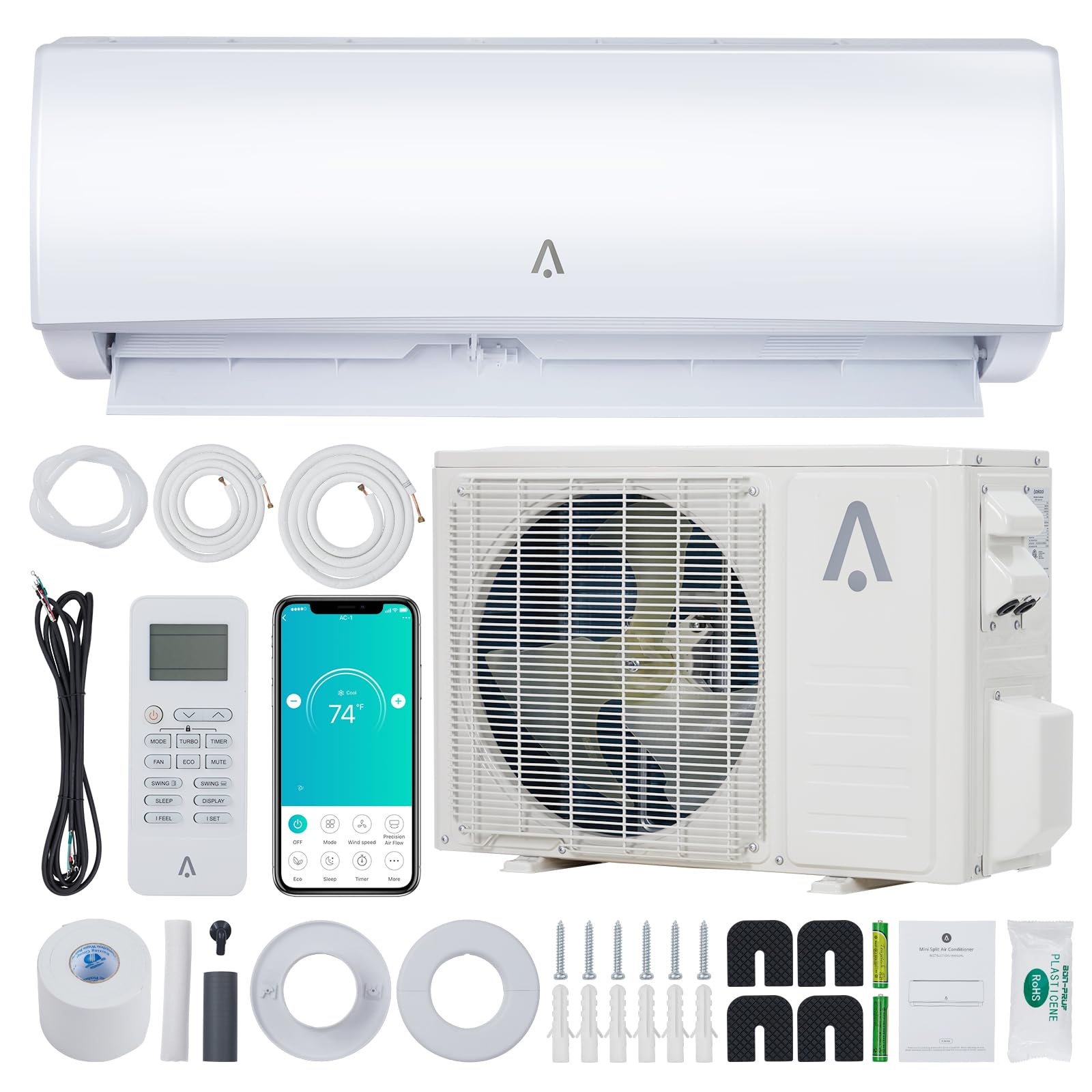 ACONEE 12000BTU 12000 BTU Smart Mini Split AC/Heating System, White