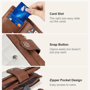 BOSTANTEN Small Wallet for Women Leather RFID Blocking Card Holder Bifold Compact Wallets With Zipper Coin Pocket Beige＆Brown