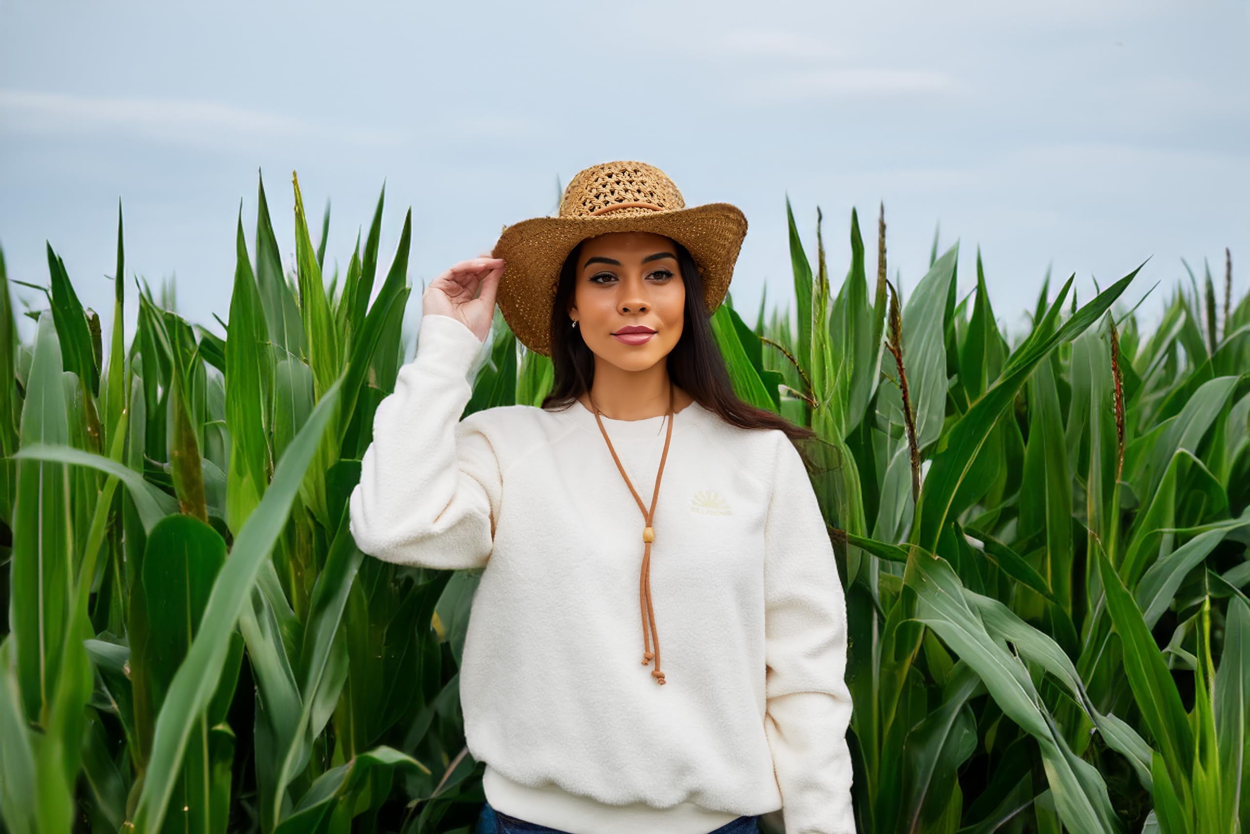 Funky Junque Women's Cowboy Hat - Bendable Brim Open Weave w/Chin Strap - Natural