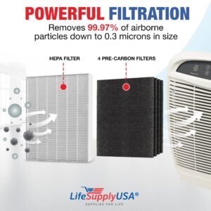 LifeSupplyUSA Complete Replacement Filter Set (1 True HEPA Air Cleaner Replacement Filter + 4 Carbon Filters) Compatible with Winix Size 17 Air Purifiers (5-Pack)