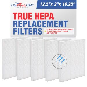 LifeSupplyUSA True HEPA Filter Replacement Compatible with Winix 17WC P150 & WAC9300, 114090 Air Purifier (5-Pack)