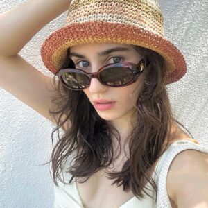 GUVIVI Trendy Oval Sunglasses for Women Retro Vintage 90s Sunnies for Small Face Narrow Round Shades Cat Eye