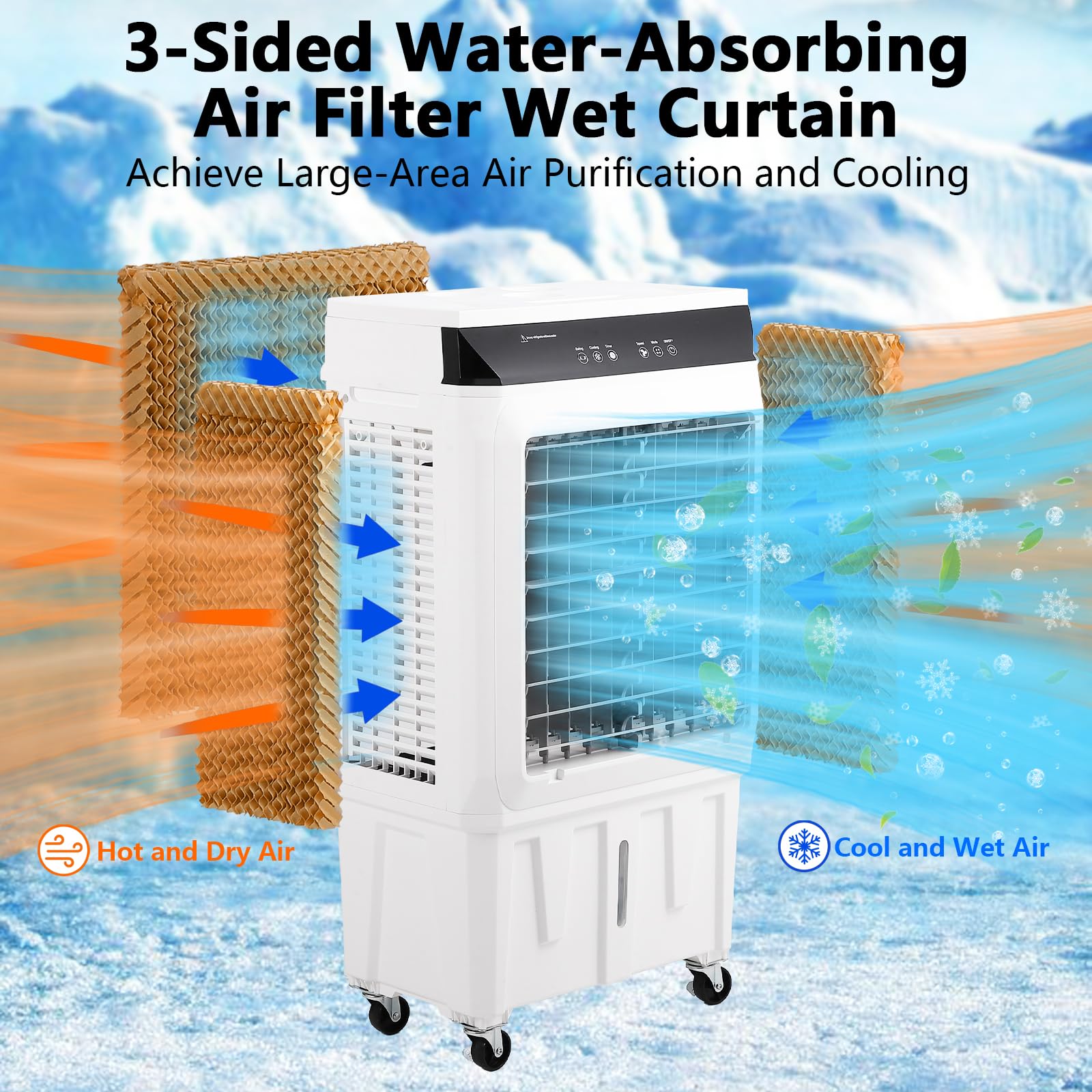 Takywep Evaporative Air Cooler, 1800CFM Swamp Cooler with Remote Control and 12H Timer, 4 Ice Packs, 3 Modes & Wind Speeds for Outdoor Indoor Use, 8.4 Gallon