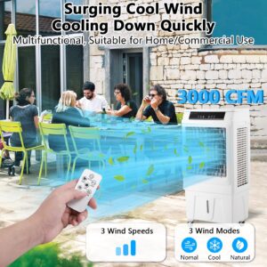 Evaporative Air Cooler, TAKYWEP 3000CFM Swamp Cooler with Remote Control and 12H Timer, 4 Ice Packs, 3 Modes & Wind Speeds for Outdoor Indoor Use, 10.3 Gallon