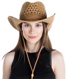 funky junque women's cowboy hat - bendable brim open weave w/chin strap - natural