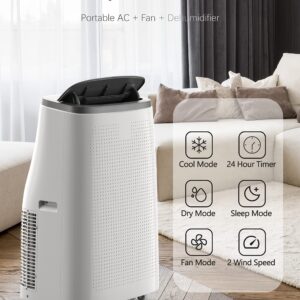 DEXSO Portable Air Conditioner 14,000BTUs, A/C for Rooms up to 750 Sq. Ft, Built-in Dehumidifier, Fan, and Sleep Mode, Includes Remote Control, Reusable Filter, and Window Kits