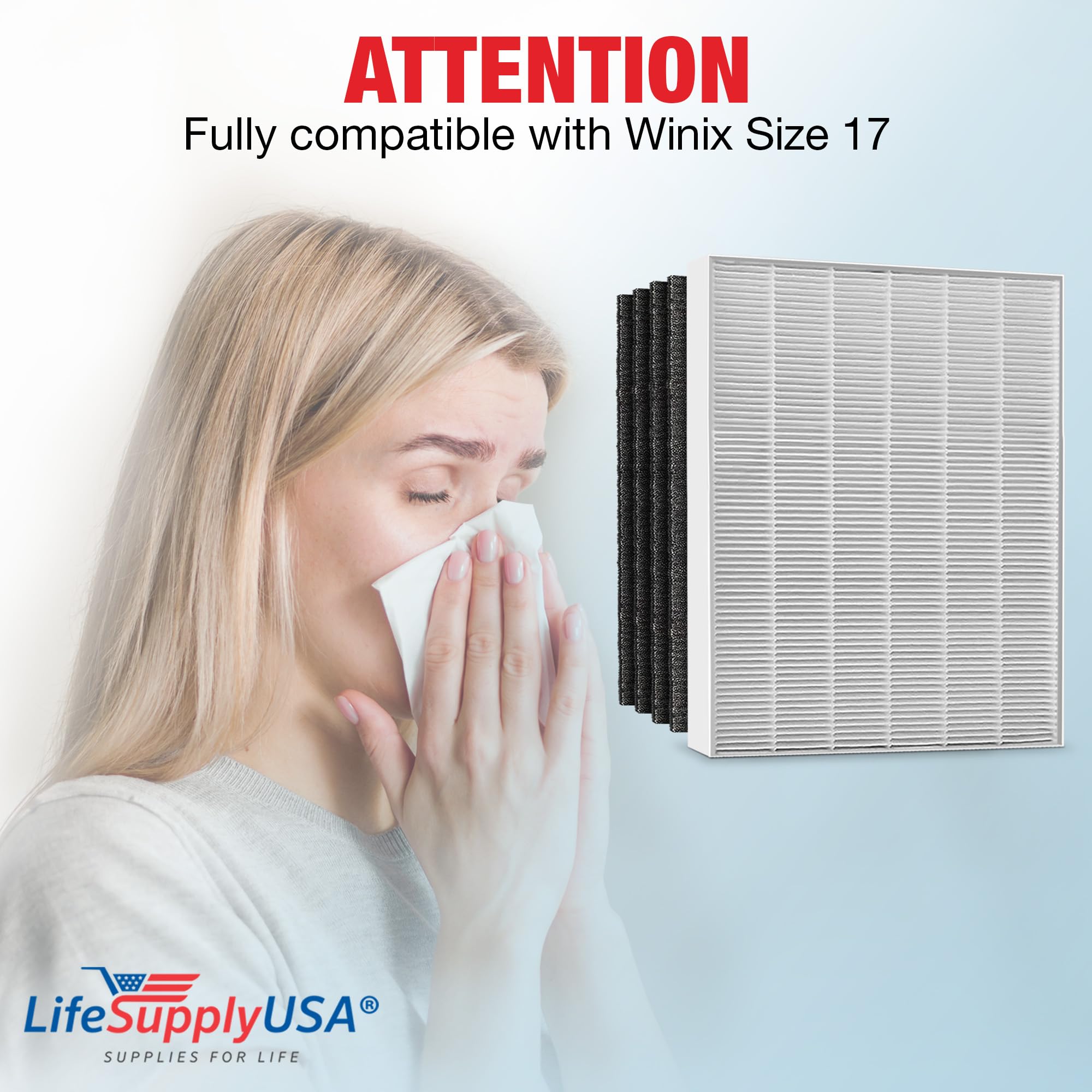 LifeSupplyUSA Complete Replacement Filter Set (1 True HEPA Air Cleaner Replacement Filter + 4 Carbon Filters) Compatible with Winix Size 17 Air Purifiers (5-Pack)