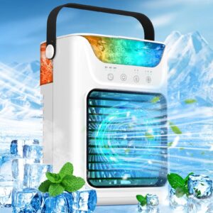 portable air conditioners, 2024 upgraded mini air conditioner personal evaporative air cooler with 3 mist & speeds, 3 timer 7 color led, portable ac unit fan small air conditioner for room office car