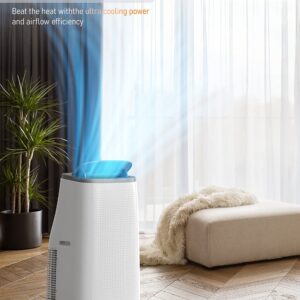 DEXSO Portable Air Conditioner 14,000BTUs, A/C for Rooms up to 750 Sq. Ft, Built-in Dehumidifier, Fan, and Sleep Mode, Includes Remote Control, Reusable Filter, and Window Kits