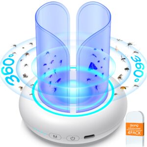 Camfeast 360° Flying Insect Trap with 60h USB Rechargeable Battery, Get-rid Food, Plant Fruit-Fly Killer, Night Light Catcher for Gnat, Noseeum, Flies, Housefly, Trap on Indoor House, Insectos Trampa