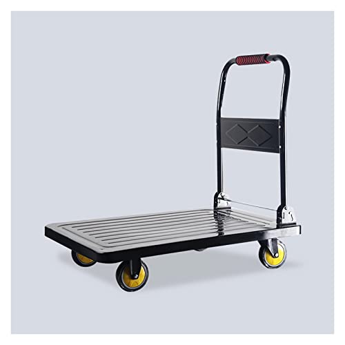 Generic Flatbed Hand Cart Metal Platform Truck with 360 Degree Swivel Wheels and Foldable Handle for Iron Items Transport Large Load Capacity Push Cart Heavy Duty Flatbed Cart (Size : 90 * 60)