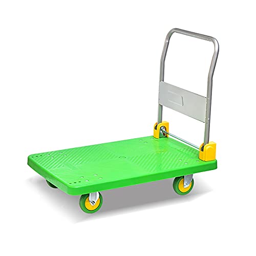 Generic Platform Hand Truck Platform Hand Truck Push Cart for Moving Foldable Handle and 360 Degree Swivel Wheels for Easy Storage Stable Transport High Bear Foldable (Size : 90 * 60), Green