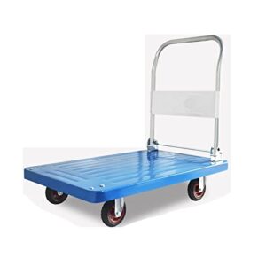 generic hand trucks platform truck steel and plastic 2-layer deck push cart with 4 wheels and foldable handle large load capacity dolly for moving push cart (size : 1320lb)