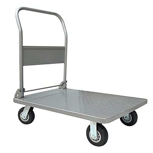 Generic Flatbed Hand Cart Flatbed Portable Trolley Steel Platform Truck with Foldable Handle and Swivel Wheels for Pulling Goods Luggage Heavy Load Capacity Heavy Duty Flatbed Cart (Size : 5in-440lb