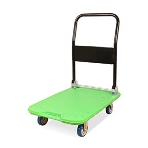 generic platform hand truck platform truck hand flatbed cart with 4 wheels and metal handle rolling push trolley plastic deck high capacity for luggage moving foldable (size : 90 * 60)