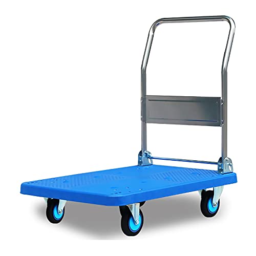 Generic Hand Truck Plastic Platform Truck with Mute Wheels and Foldable Metal Handle for Transport Baggage Books Moving Push Hand Trolley High Load Utility Cart (Size : 350-mute), Black,blue