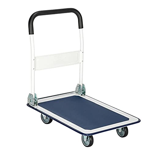 Generic Flatbed cart Folding Platform Cart Folding Trolley with Swivel and Fixed Wheels Steel Moving Push Hand Truck for Warehouse Factory 330lbs Max Load Han